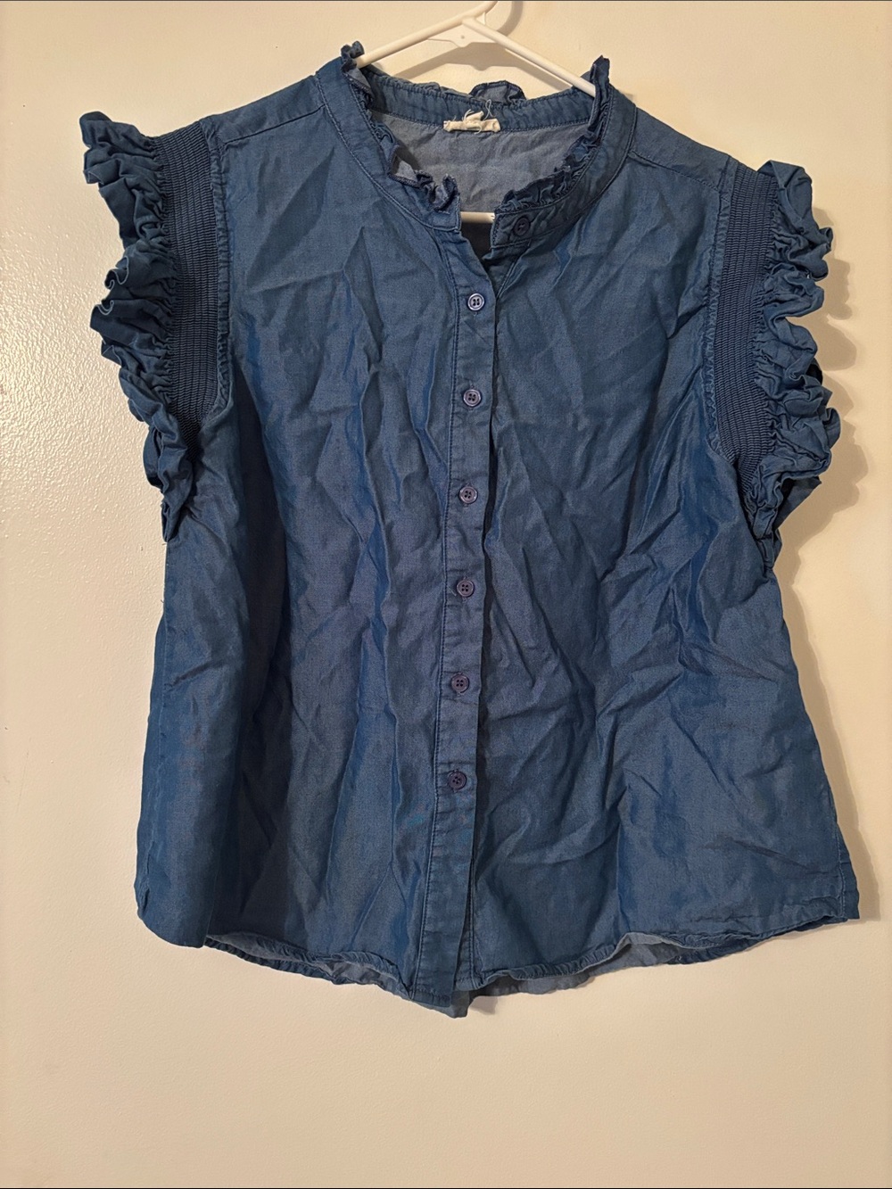 JODIFL Denim-Blue Button Front Top
